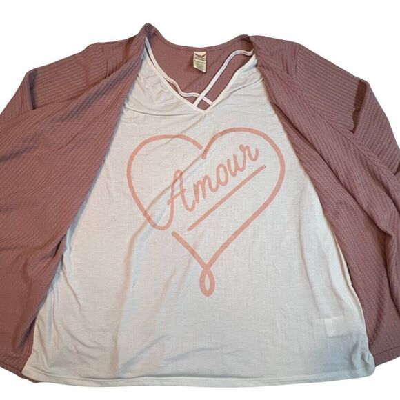 Faded Glory Blouse Womens 4X Pink One Piece Shirt Cardigan Preppy Workwear Top - Picture 5 of 9